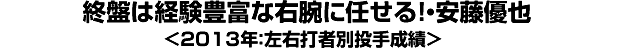 終盤は経験豊富な右腕に任せる！・安藤優也＜2013年：左右打者別投手成績＞