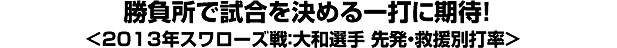 勝負所で試合を決める一打に期待！＜2013年スワローズ戦：大和選手 先発・救援別打率＞
