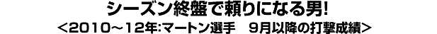 シーズン終盤で頼りになる男！＜2010～12年：マートン選手　9月以降の打撃成績＞