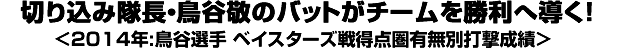 切り込み隊長・鳥谷敬のバットがチームを勝利へ導く！＜2014年:鳥谷選手 ベイスターズ戦得点圏有無別打撃成績＞
